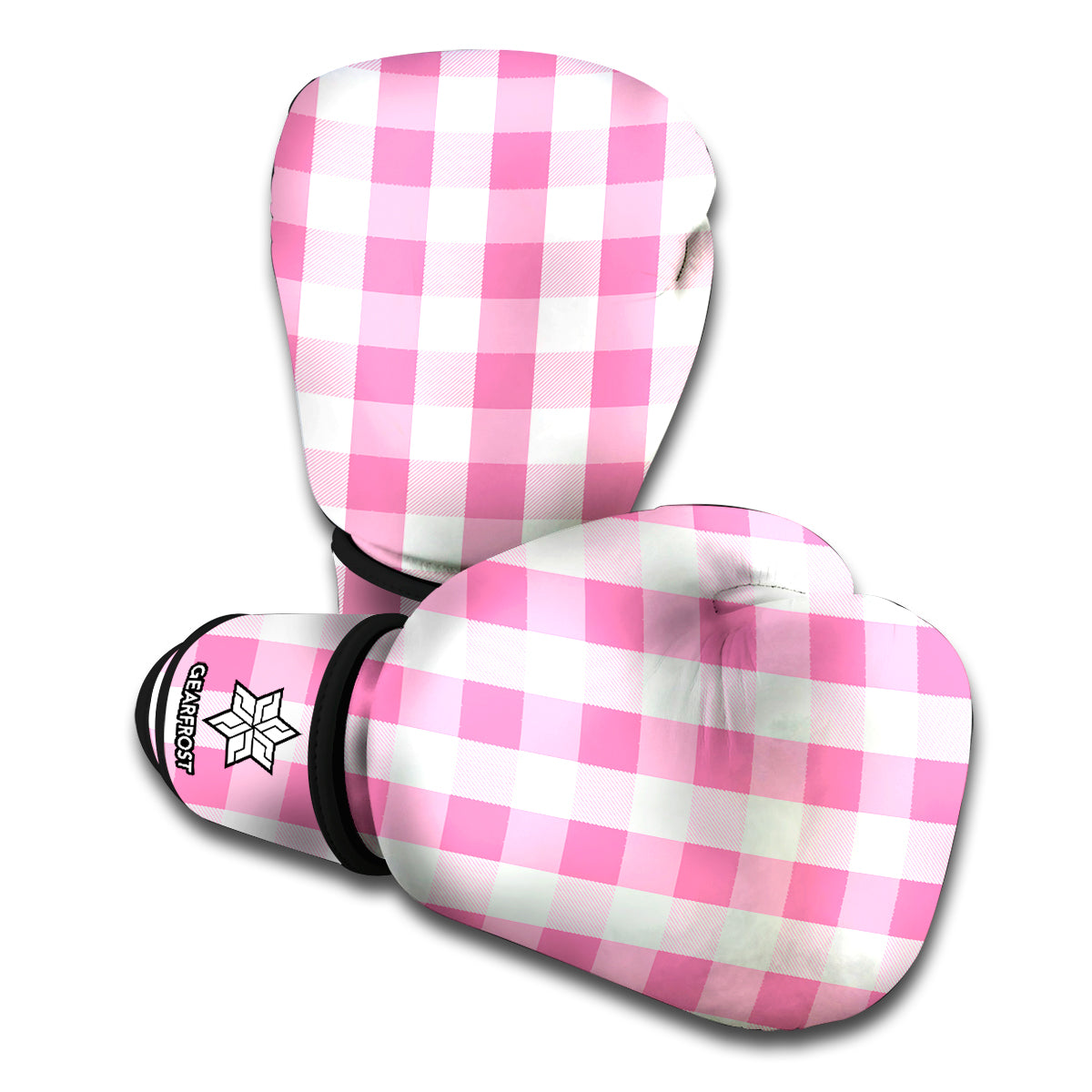 Pink And White Check Pattern Print Boxing Gloves