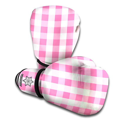 Pink And White Check Pattern Print Boxing Gloves