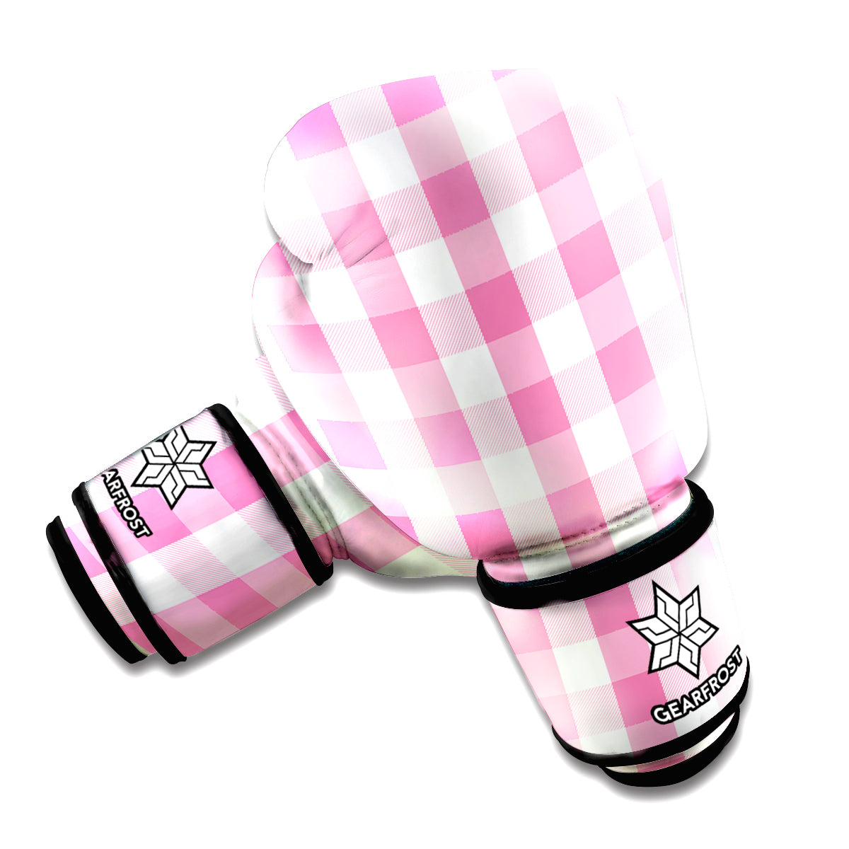 Pink And White Check Pattern Print Boxing Gloves