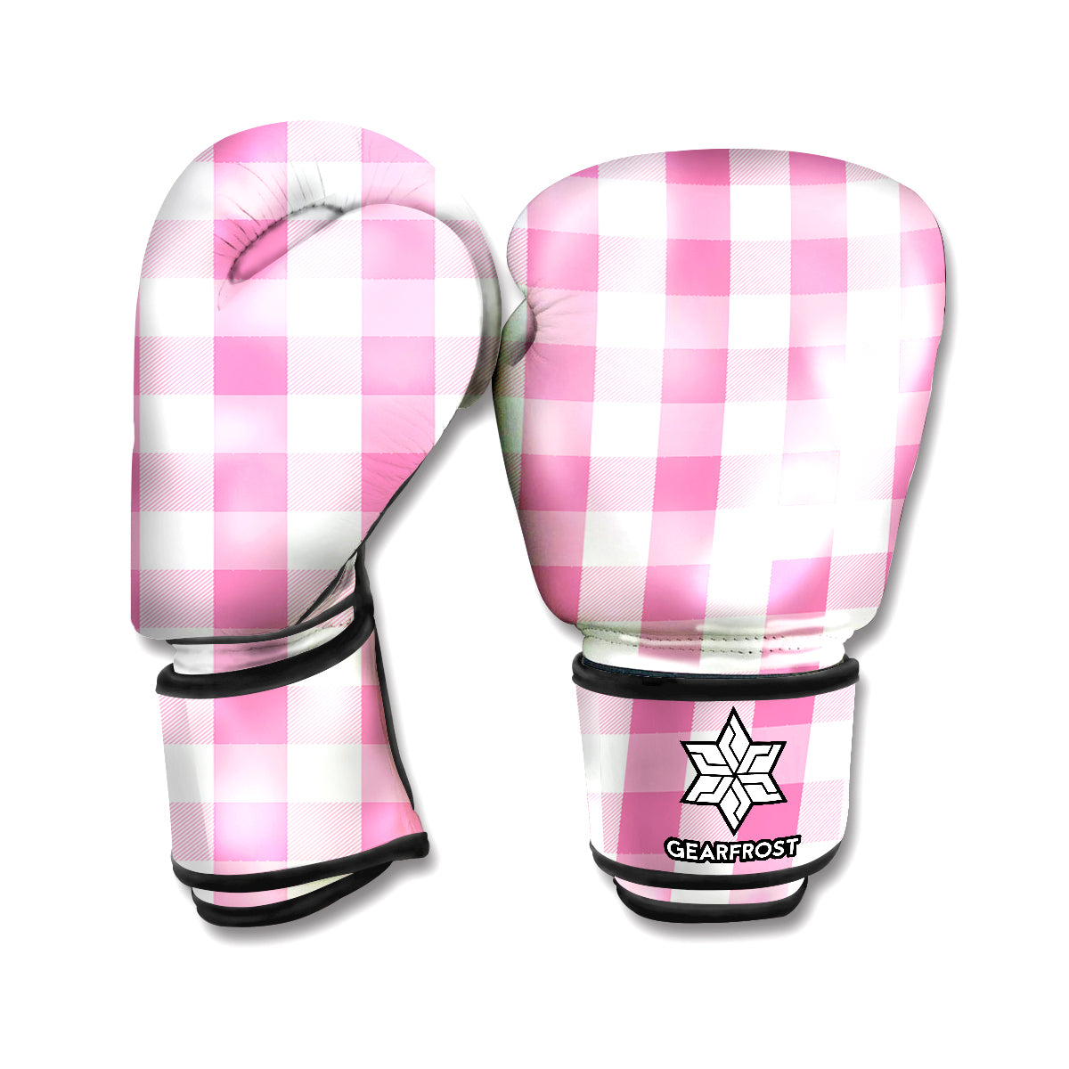 Pink And White Check Pattern Print Boxing Gloves