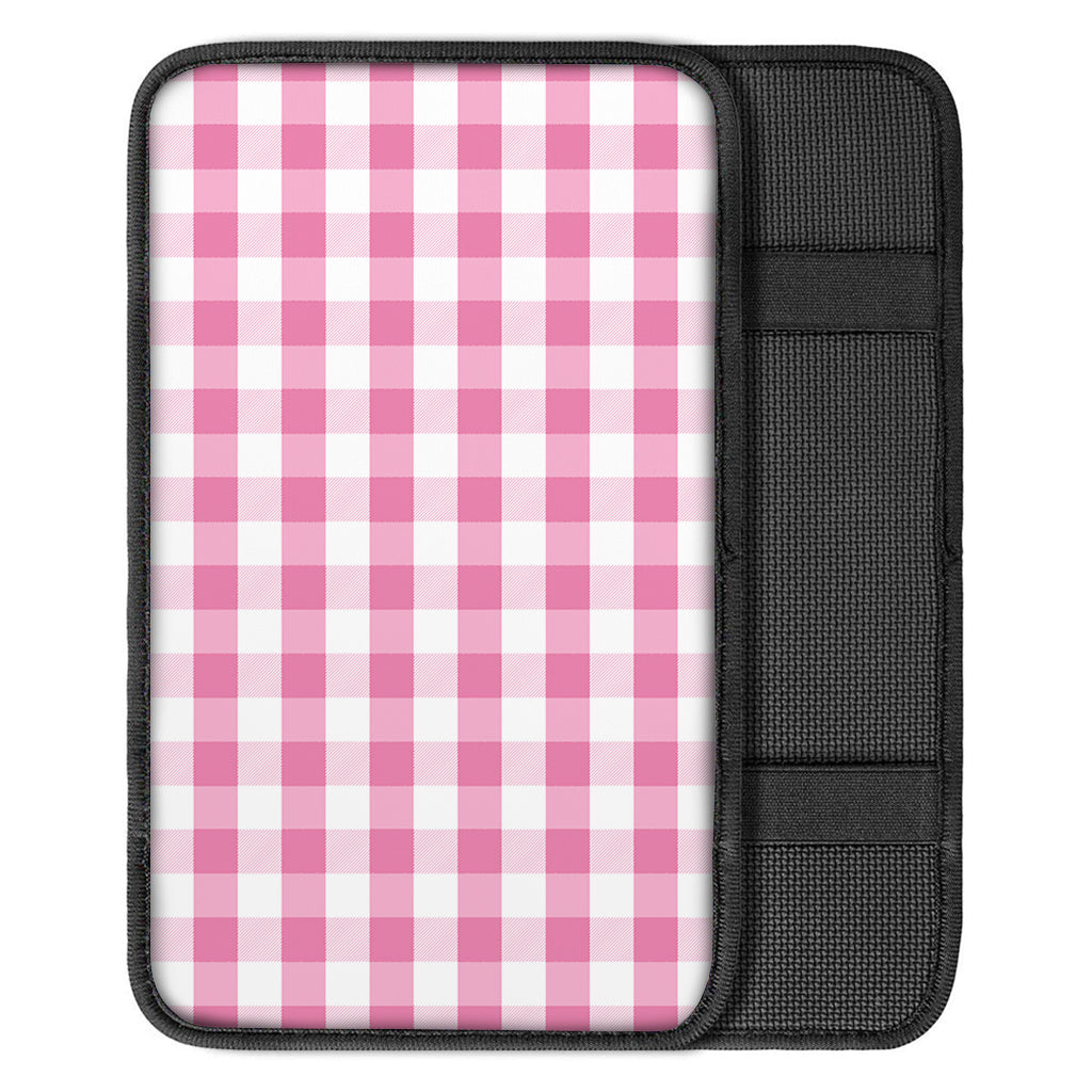 Pink And White Check Pattern Print Car Center Console Cover