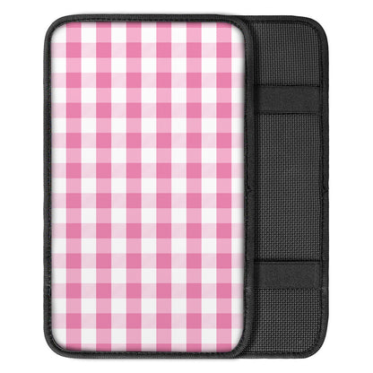Pink And White Check Pattern Print Car Center Console Cover