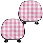 Pink And White Check Pattern Print Car Headrest Covers