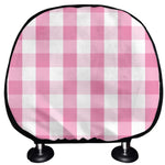 Pink And White Check Pattern Print Car Headrest Covers