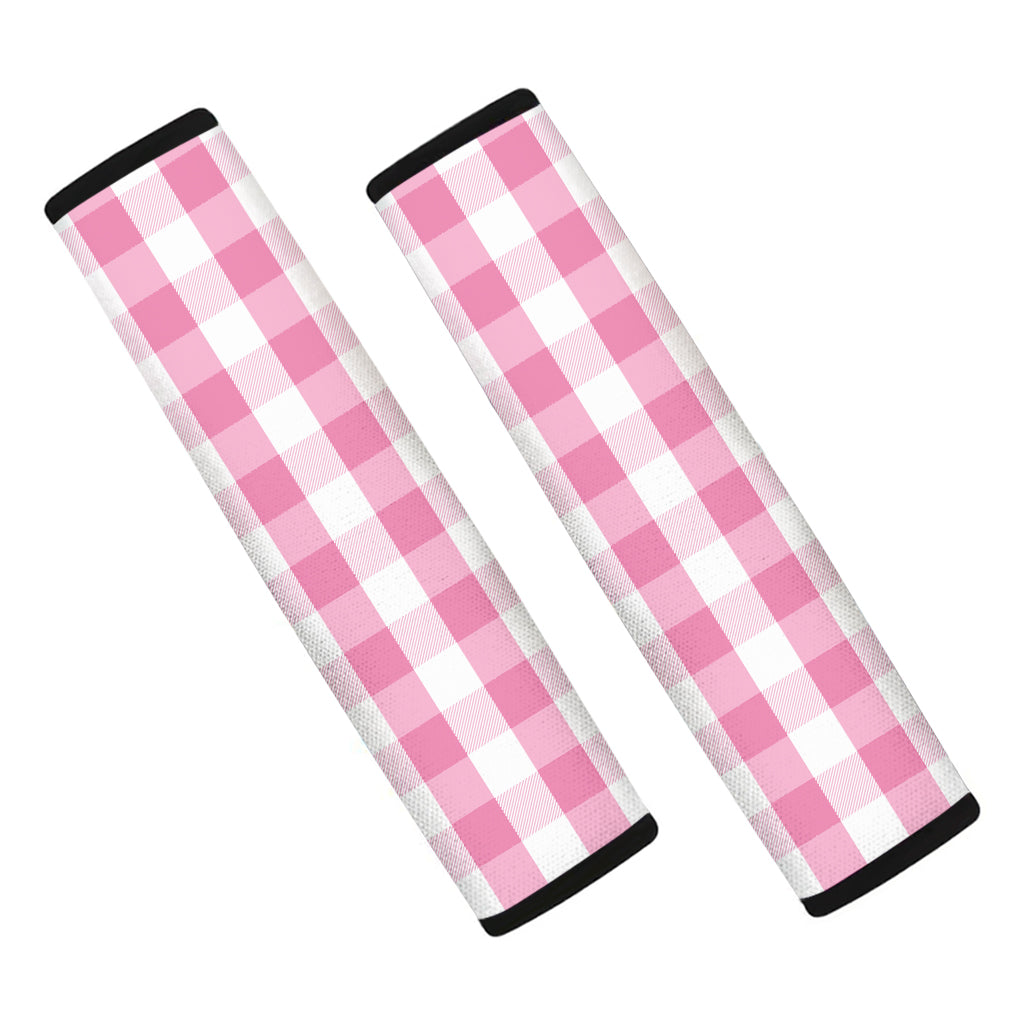 Pink And White Check Pattern Print Car Seat Belt Covers