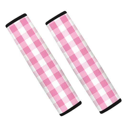Pink And White Check Pattern Print Car Seat Belt Covers