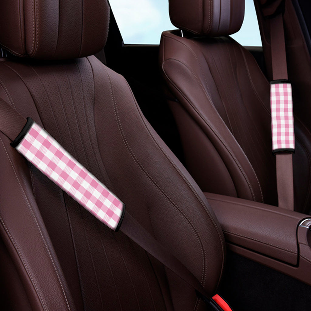 Pink And White Check Pattern Print Car Seat Belt Covers