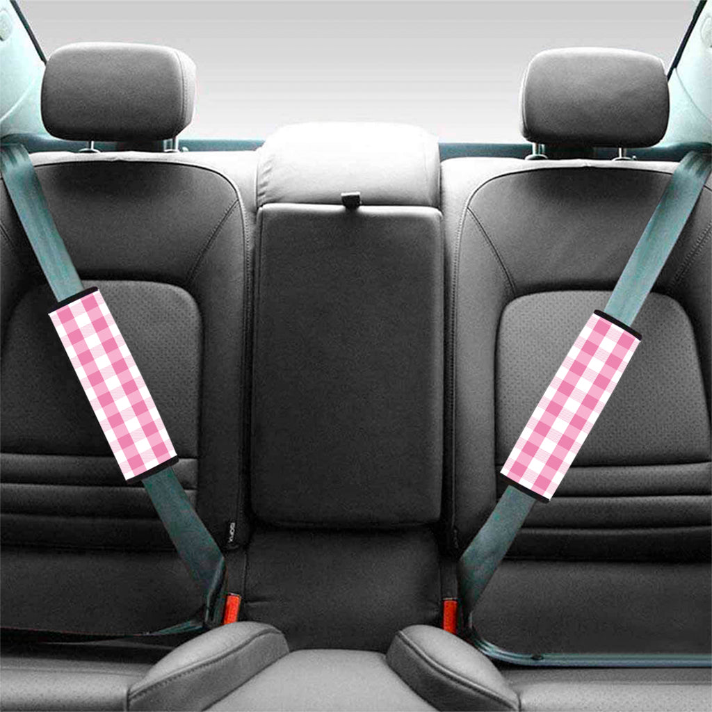Pink And White Check Pattern Print Car Seat Belt Covers