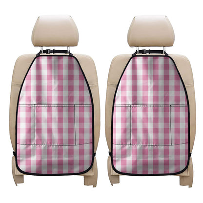 Pink And White Check Pattern Print Car Seat Organizers