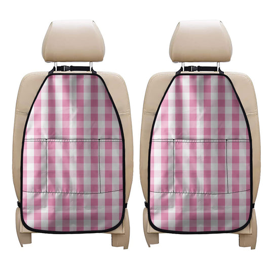 Pink And White Check Pattern Print Car Seat Organizers