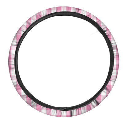 Pink And White Check Pattern Print Car Steering Wheel Cover