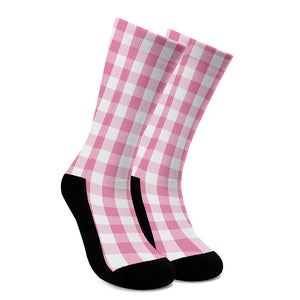 Pink And White Check Pattern Print Crew Socks