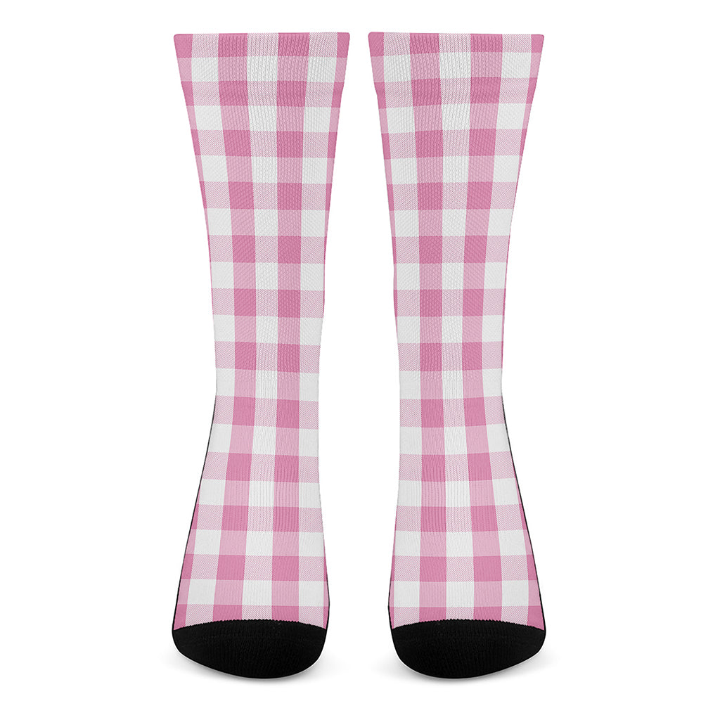 Pink And White Check Pattern Print Crew Socks