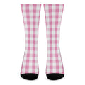 Pink And White Check Pattern Print Crew Socks