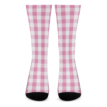 Pink And White Check Pattern Print Crew Socks