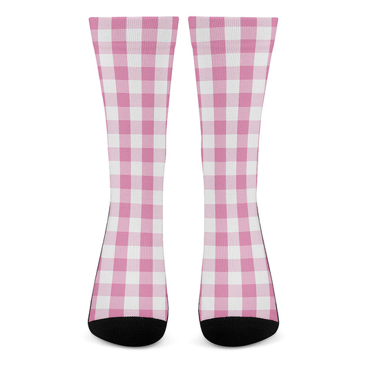 Pink And White Check Pattern Print Crew Socks
