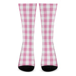 Pink And White Check Pattern Print Crew Socks
