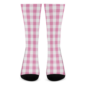 Pink And White Check Pattern Print Crew Socks