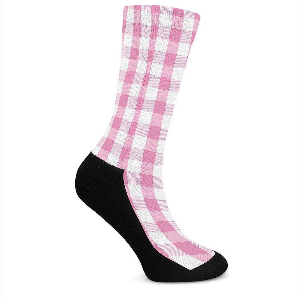 Pink And White Check Pattern Print Crew Socks