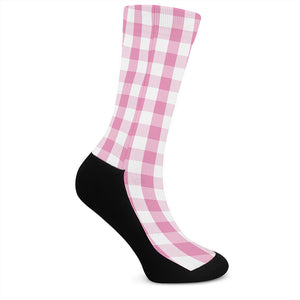 Pink And White Check Pattern Print Crew Socks