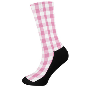 Pink And White Check Pattern Print Crew Socks