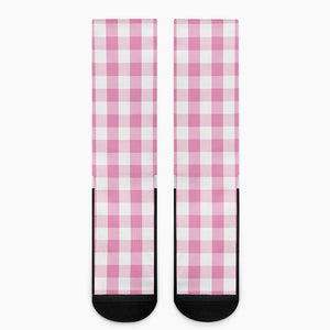 Pink And White Check Pattern Print Crew Socks