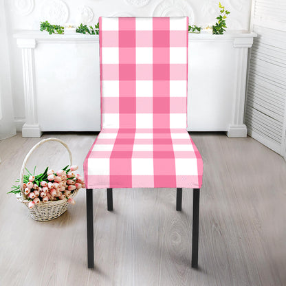 Pink And White Check Pattern Print Dining Chair Slipcover