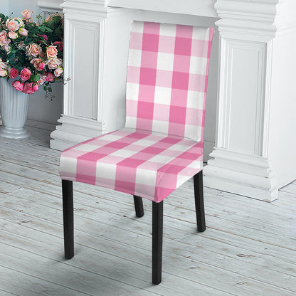 Pink And White Check Pattern Print Dining Chair Slipcover