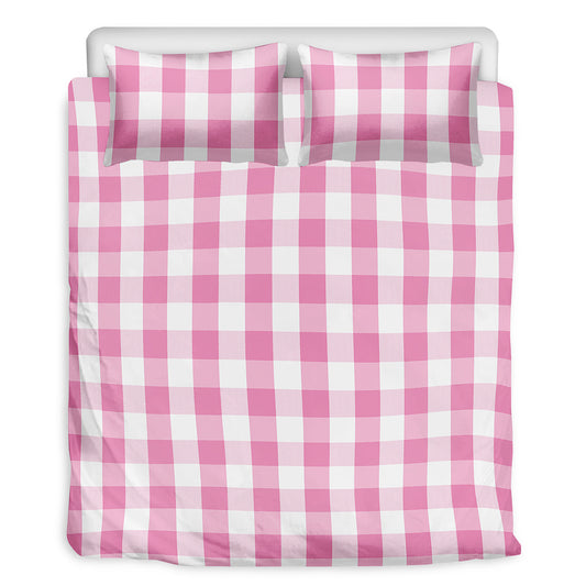 Pink And White Check Pattern Print Duvet Cover Bedding Set