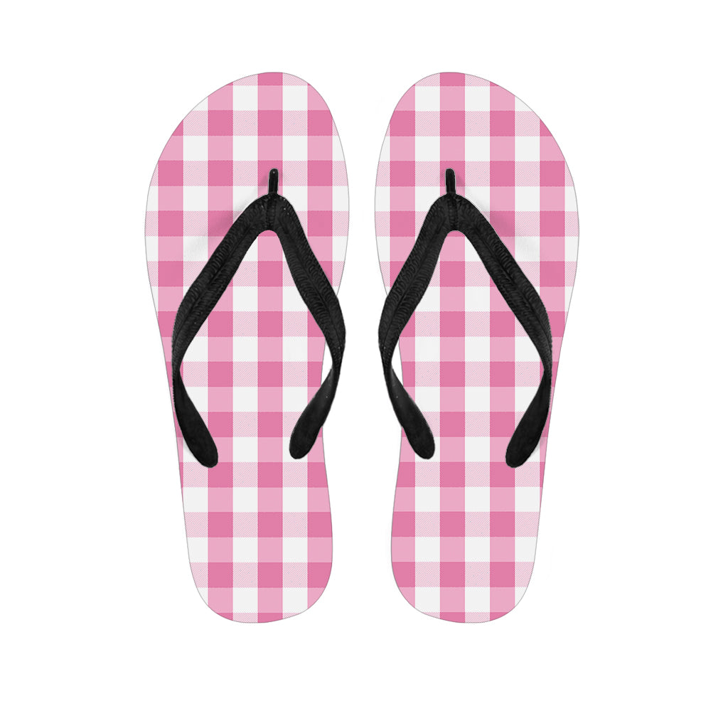 Pink And White Check Pattern Print Flip Flops