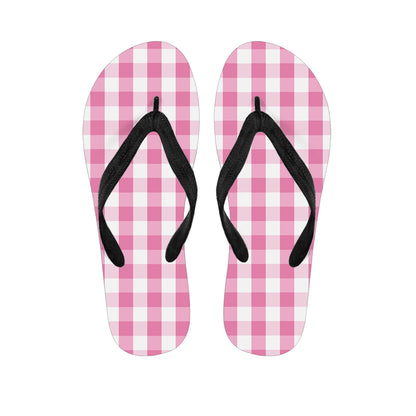 Pink And White Check Pattern Print Flip Flops