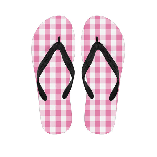 Pink And White Check Pattern Print Flip Flops