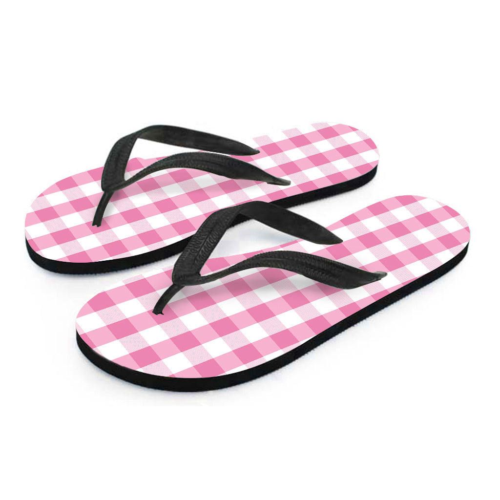 Pink And White Check Pattern Print Flip Flops