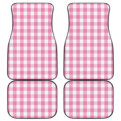 Pink And White Check Pattern Print Front and Back Car Floor Mats