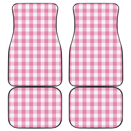 Pink And White Check Pattern Print Front and Back Car Floor Mats