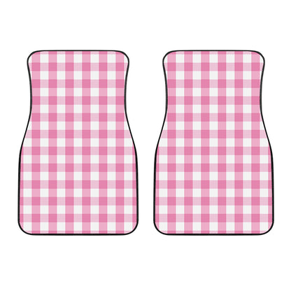 Pink And White Check Pattern Print Front Car Floor Mats