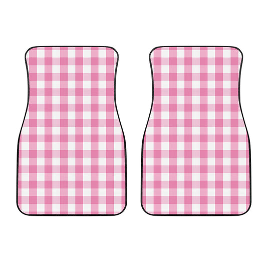 Pink And White Check Pattern Print Front Car Floor Mats