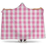 Pink And White Check Pattern Print Hooded Blanket