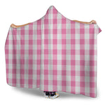 Pink And White Check Pattern Print Hooded Blanket