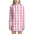 Pink And White Check Pattern Print Pullover Hoodie Dress