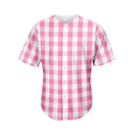 Pink And White Check Pattern Print Men's Baseball Jersey