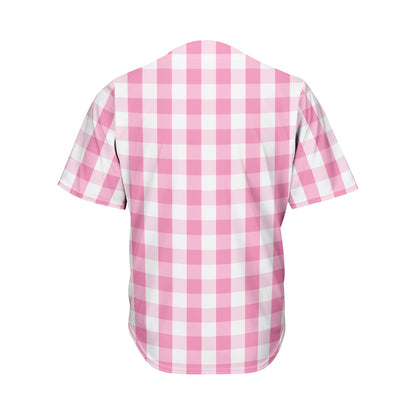 Pink And White Check Pattern Print Men's Baseball Jersey