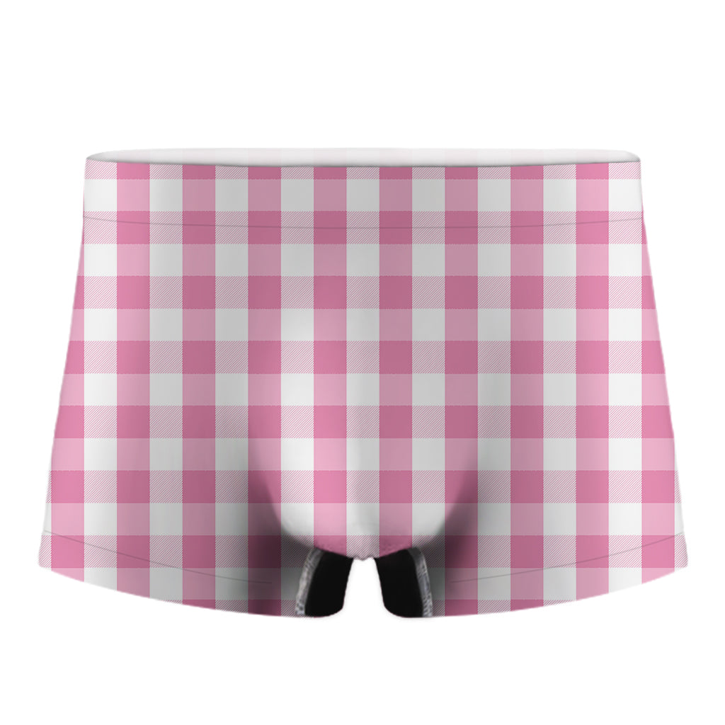 Pink And White Check Pattern Print Men's Boxer Briefs