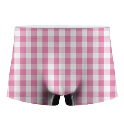 Pink And White Check Pattern Print Men's Boxer Briefs