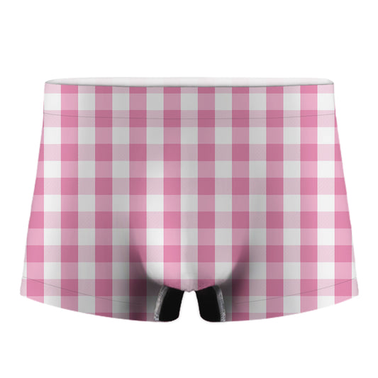Pink And White Check Pattern Print Men's Boxer Briefs