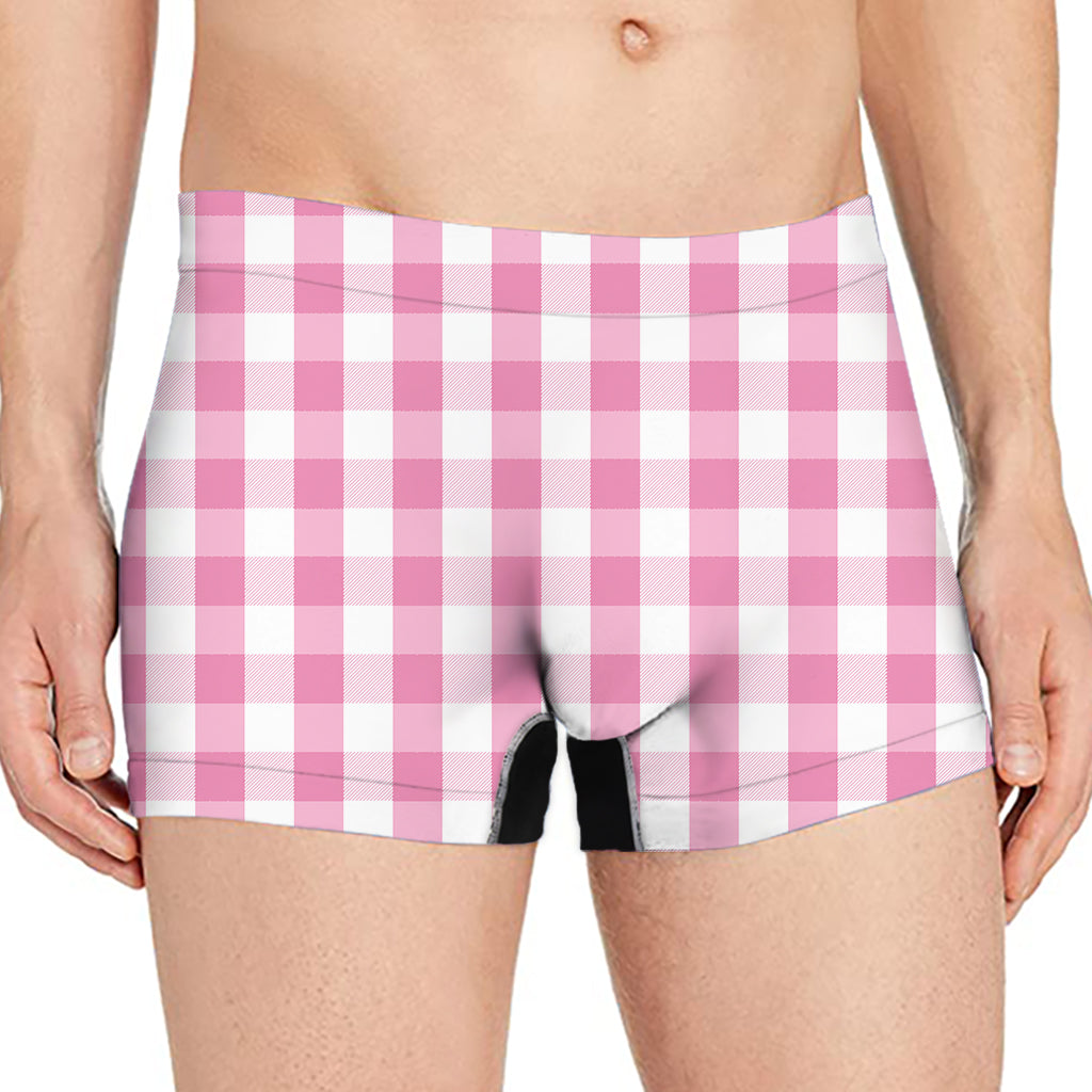 Pink And White Check Pattern Print Men's Boxer Briefs