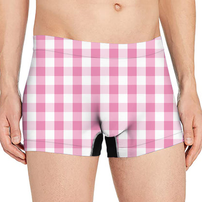 Pink And White Check Pattern Print Men's Boxer Briefs