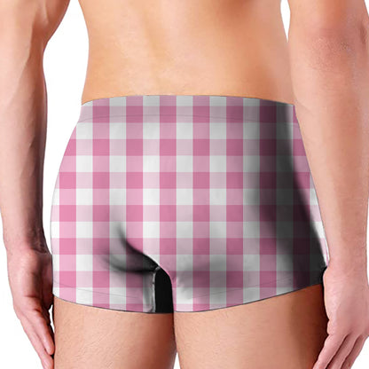Pink And White Check Pattern Print Men's Boxer Briefs