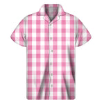 Pink And White Check Pattern Print Men's Short Sleeve Shirt