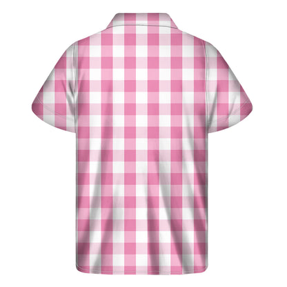 Pink And White Check Pattern Print Men's Short Sleeve Shirt
